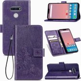 Voor LG Style 3 vierbladige gesp reliëf gesp mobiele telefoon bescherming lederen tas met lanyard & kaartsleuf & portemonnee & beugel functie (paars)