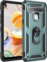 Voor LG Q61 schokbestendige TPU + pc-beschermhoes met 360 graden roterende houder (groen)