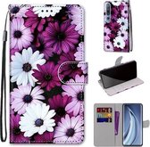 Voor Xiaomi Mi 10 5G Gekleurde tekening Cross Texture Horizontale Flip PU lederen tas met houder & kaartsleuven & portemonnee & lanyard (Chrysanthemum Pink White Purple)