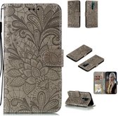 Voor Xiaomi Redmi 9 Lace Flower horizontale flip lederen tas met houder & kaartsleuven & portemonnee & fotolijst (grijs)
