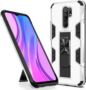 Voor Xiaomi Redmi 9 Armor schokbestendig TPU + PC magnetische beschermhoes met onzichtbare houder (wit)