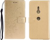 Voor Sony Xperia XZ3 Plum Blossom Pattern Links en Rechts Flip Leren Case met Beugel & Kaartsleuf & Portemonnee & Lanyard (Golden)