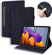 Voor Samsung Galaxy Tab S7 Kalf Textuur Reliëf Horizontale Flip Leren Case met Houder & Kaartsleuven & Fotolijst (Zwart)