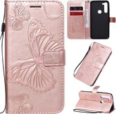 Voor Motorola Moto G8 Power 3D Vlinders Embossing Patroon Horizontale Flip Leren Case met Houder & Kaartsleuf & Portemonnee & Lanyard (Rose Goud)