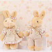 Paar Beer Konijn Pluche Sleutelhanger Bloemen Doek Beer Konijn Bunny Poppen Sleutel Tas Hangers