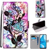 Voor OPPO F17 Pro / A93 4G / Reno4 Lite / Reno4 F Gekleurde tekening Cross Texture Horizontale flip PU lederen tas met houder & kaartsleuven & portemonnee & lanyard (kleur bodem holle bloem)