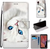 Voor Samsung Galaxy Xcover 5 Gekleurde Tekening Cross Textuur Horizontale Flip PU Lederen Case met Houder & Kaartsleuven & Portemonnee & Lanyard (Wit Kitten)