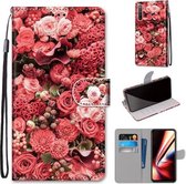 Voor OPPO Realme 5 / 5s / 5i / C3 / C3i / 6i / Narzo10 / 10A / 20A Gekleurde tekening Cross Texture Horizontale flip PU lederen tas met houder & kaartsleuven & portemonnee & lanyard (Pink Ros