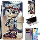 Gekleurde tekening Cross Texture Horizontale Flip PU lederen tas met houder & kaartsleuven & portemonnee & lanyard voor iPhone 12/12 Pro (lederen schoenen kat)