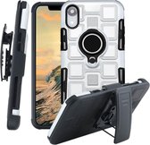Voor iPhone XR 3 in 1 Cube PC + TPU beschermhoes met 360 graden draaien zwarte ringhouder (zilver)