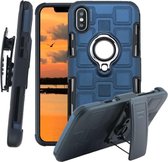 Voor iPhone XS 3 in 1 kubus pc + TPU beschermhoes met 360 graden draaien zilveren ringhouder (marineblauw)