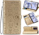 Voor Huawei Honor 30 Mooie Kat en Hond Embossing Patroon Horizontale Flip Leren Case, met Houder & Kaartsleuven & Portemonnee & Cartoon Sluiting & Lanyard (Goud)