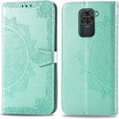 Voor Xiaomi Redmi 10X / Note 9 Halverwege Mandala-reliëfpatroon Horizontale lederen flip-hoes met houder & kaartsleuven & portemonnee & fotolijst & lanyard (groen)