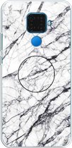 Voor Huawei Mate 30 Lite reliëf gelakt marmer TPU beschermhoes met houder (wit)