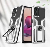 Voor Xiaomi Redmi Note 10 Armor 2 in 1 PC + TPU magnetische schokbestendige behuizing met opvouwbare houder (zilver)