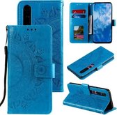 Voor Xiaomi Mi 10 5G Totem Bloem Reliëf Horizontale Flip TPU + PU lederen tas met houder & kaartsleuven & portemonnee (blauw)