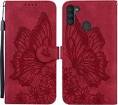 Voor Samsung Galaxy A11 Retro Skin Feel Butterflies Embossing Horizontale Flip Leather Case met houder & kaartsleuven & portemonnee (rood)