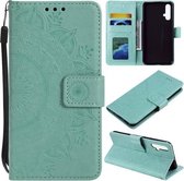Voor Huawei nova 5 Totem Bloem Reliëf Horizontale Flip TPU + PU lederen tas met houder & kaartsleuven & portemonnee (groen)