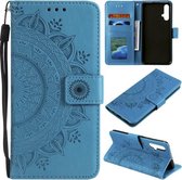 Voor Huawei nova 5 Totem Bloem Reliëf Horizontale Flip TPU + PU lederen tas met houder & kaartsleuven & portemonnee (blauw)