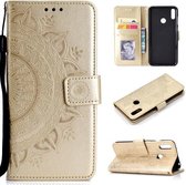 Voor Huawei Y7 (2019) Totem Bloem Reliëf Horizontale Flip TPU + PU Leren Case met Houder & Kaartsleuven & Portemonnee (Goud)