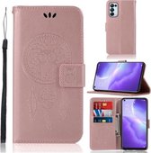 Voor OPPO Reno5 5G Windgong Uil Embossing Patroon Horizontale Flip Leren Case, met Houder & Kaartsleuven & Portemonnee (Rose Goud)