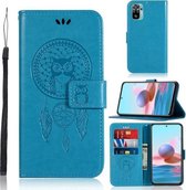 Voor Xiaomi Redmi Note 10 4G Windgong Uil Embossing Patroon Horizontale Flip Leren Case met Houder & Kaartsleuven & Portemonnee (Blauw)