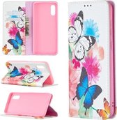 Voor Samsung Galaxy A02 Gekleurde Tekening Patroon Onzichtbare Magnetische Horizontale Flip PU Lederen Case met Houder & Kaartsleuven & Portemonnee (Twee Vlinders)