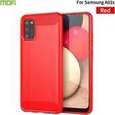 Voor Samsung Galaxy A02s / M02s / F02s (EU-versie) MOFI Gentleness-serie geborstelde textuur koolstofvezel zachte TPU-hoes (rood)