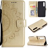 Voor xiaomi mi 9 se totem bloem reliëf horizontale flip tpu + pu lederen tas met houder & kaartsleuven & portemonnee (goud)