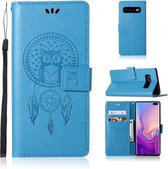 Windgong Uil Embossing Patroon Horizontale Flip lederen tas met houder & kaartsleuven & portemonnee voor Galaxy S10 + (blauw)