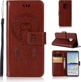 Windgong Uil Embossing Patroon Horizontale Leren Flip Case met Houder & Kaartsleuven & Portemonnee Voor Galaxy S9 (Bruin)