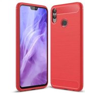 Geborstelde textuur koolstofvezel schokbestendige TPU-hoes voor Huawei Honor 8X (rood)