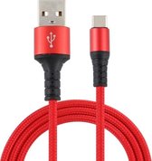 2A USB naar USB-C / Type-C gevlochten datakabel, kabellengte: 1 m (rood)