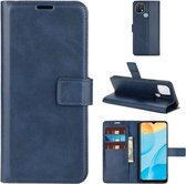 Retro kalfspatroon gesp horizontale flip lederen tas met houder & kaartsleuven & portemonnee voor OPPO A15 (blauw)