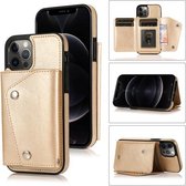 Schokbestendig PU + TPU lederen hoesje met kaartsleuven & houder & fotolijst & portemonnee & draagkoord voor iPhone 12/12 Pro (goud)