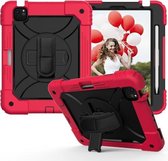 Voor iPad Air (2020) 10.9 Schokbestendige pc + siliconen combinatiebehuizing met houder en draagriem en schouderriem (rood + zwart)