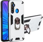 Voor OPPO Realme 5 2 in 1 Armor Series PC + TPU beschermhoes met ringhouder (zilver)