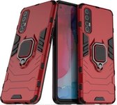 Voor OPPO Reno 3 Pro PC + TPU schokbestendige beschermhoes met magnetische ringhouder (rood)