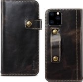 Voor iPhone 11 Pro Max Denior Oil Wax Koeienhuid DK Magnetische Knop Horizontale Flip Leren Case met Houder & Kaartsleuven & Portemonnee (Zwart)