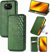 Voor Xiaomi Poco X3 NFC Cubic Grid Pressed Horizontal Flip Magnetic PU Leather Case met houder & kaartsleuven & portemonnee (groen)