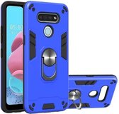 Voor LG K51 / Q51 2 in 1 Armor Series PC + TPU beschermhoes met ringhouder (donkerblauw)