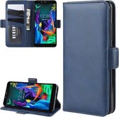 Voor LG K20 2019 dubbele gesp Crazy Horse zakelijke mobiele telefoonholster met kaartportemonnee beugelfunctie (blauw)