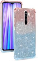 Voor Xiaomi Redmi Note 8 Pro Gradient Glitter Poeder Schokbestendig TPU Beschermhoes (Oranje Blauw)