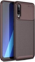 Voor Galaxy A70s koolstofvezel textuur schokbestendig TPU-hoesje (bruin)