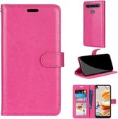 Voor LG K61 Pure kleur Horizontale Flip PU lederen tas met houder & kaartsleuven & portemonnee & fotolijst (Rose Red)