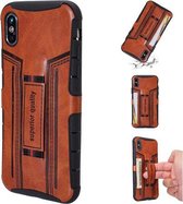 Voor iPhone XS / X Four-Corner Shockproof Paste Skin TPU beschermhoes met kaartsleuven (bruin)