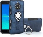 Voor Motorola Moto E4 Plus EU-versie 2 in 1 Cube PC + TPU beschermhoes met 360 graden draaien zilveren ringhouder (marineblauw)