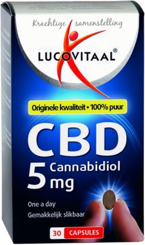 Doos met 30 Lucovitaal CBD 5mg capsules. Krachtige samenstelling. Originele kwaliteit, 100% puur.