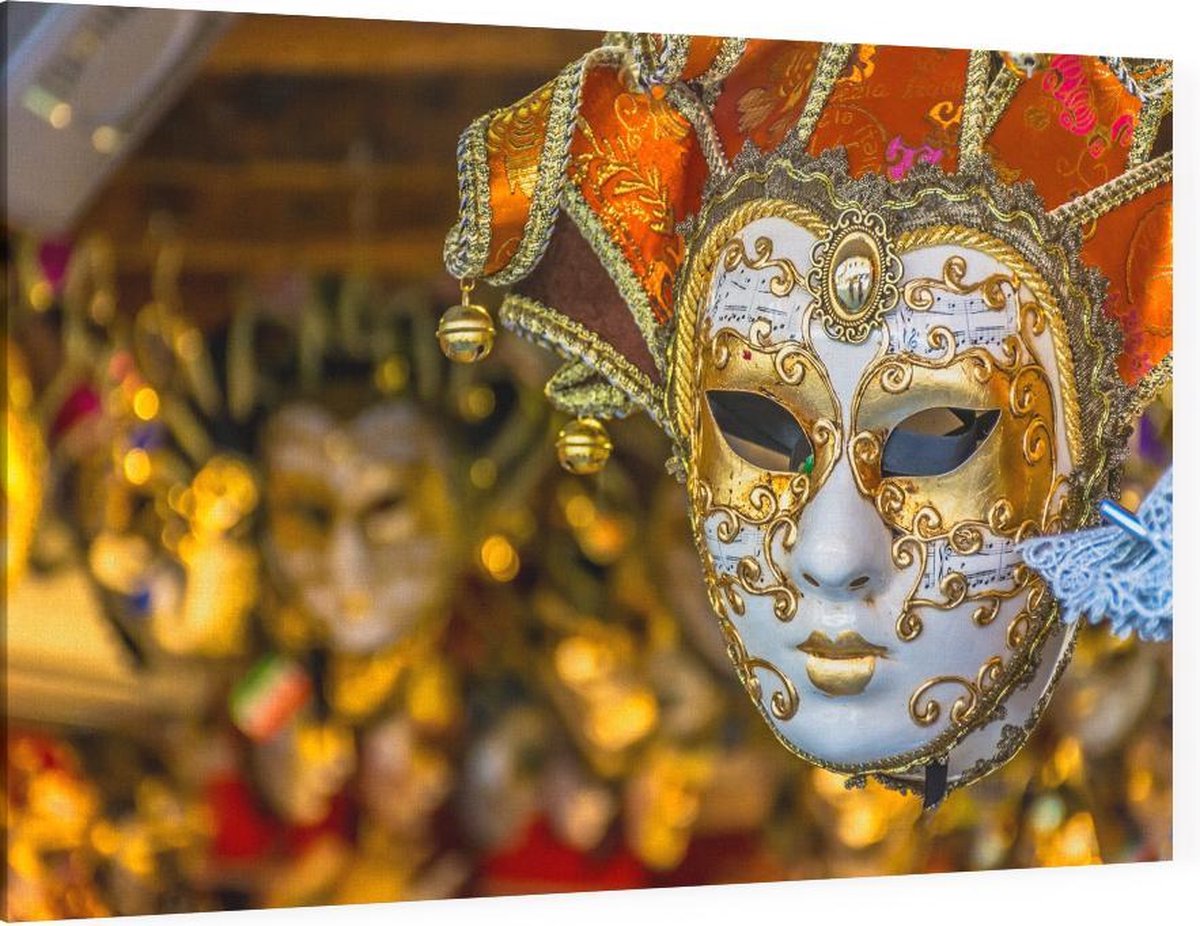 Traditioneel Venetiaanse masker in een winkel op straat - Foto op Canvas -  150 x 100 cm | bol
