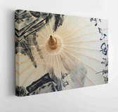 Onlinecanvas - Schilderij - Chinese Paper Umbrella Fragment With Calligraphy And Painting Art Horizontal Horizontal - Multicolor - 60 X 80 Cm